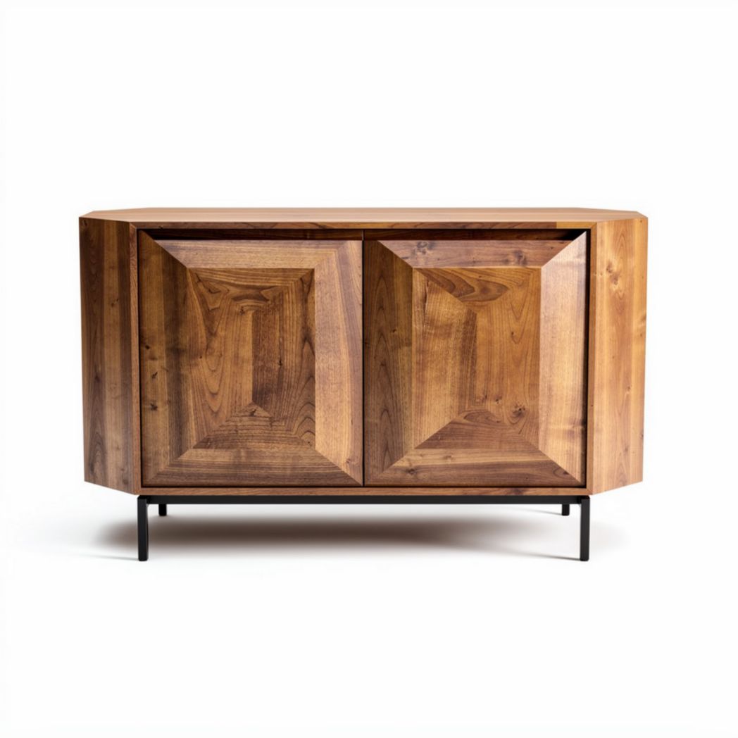 Wooden sideboard with geometric design and black metal legs 75 x 45 x 80cm