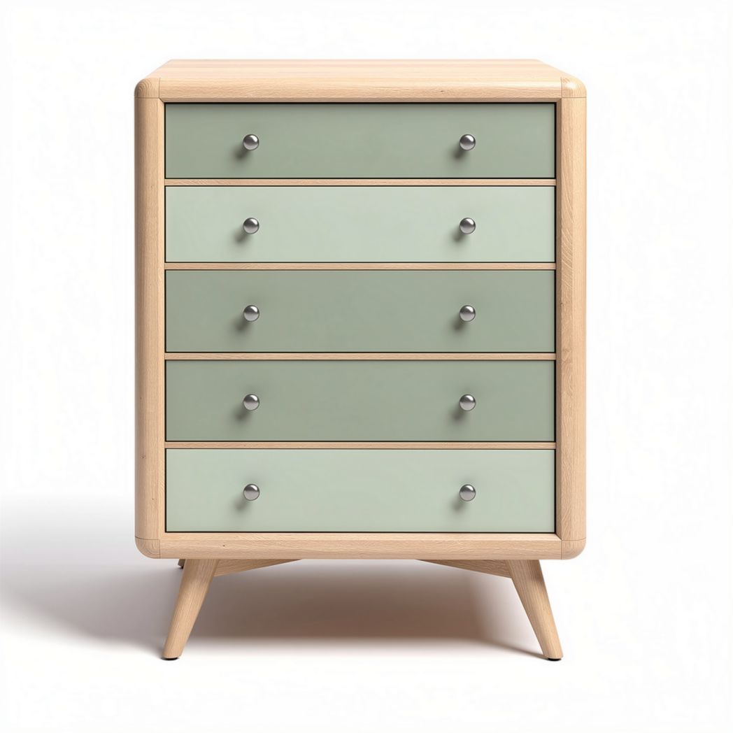 Wooden dresser with five drawers in light green and natural finish 70 x 40 x 100cm