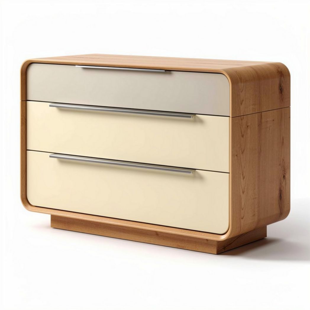 Wooden dresser with three drawers in light brown and cream finish 90 x 45 x 70cm