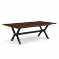 Rectangular dining table with wooden top and black metal base 200 x 100 x 75cm