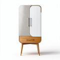 Wooden storage cabinet with concrete finish doors and grooved design 80 x 40 x 150cm