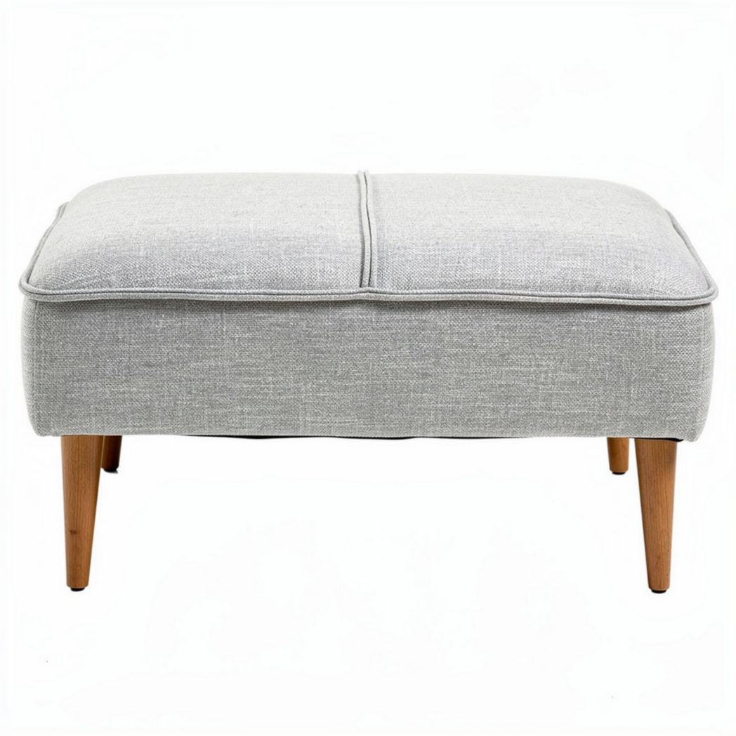 Tufted fabric ottoman in navy blue with wooden legs 75 x 75 x 40cm