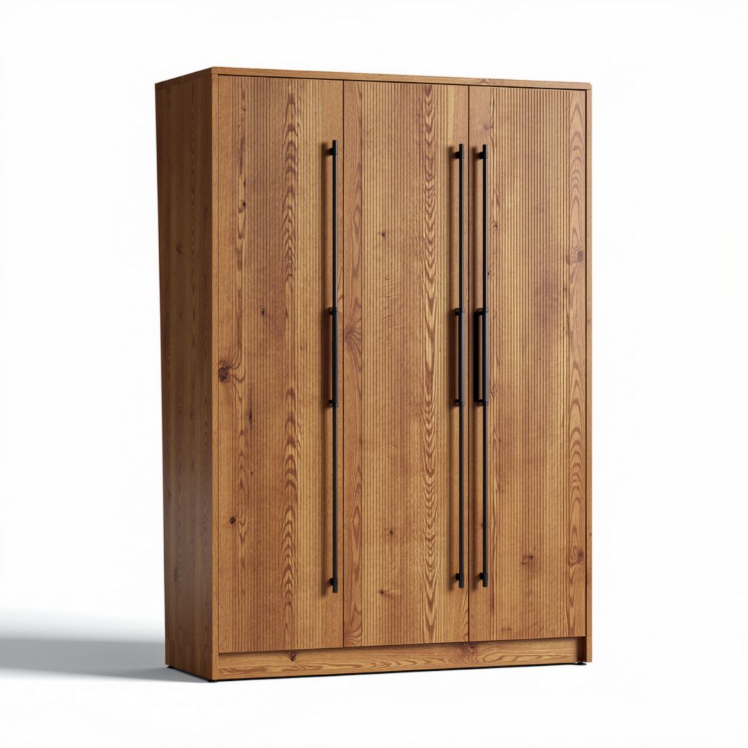 Wooden wardrobe with four doors and black metal handles 180 x 90 x 50cm