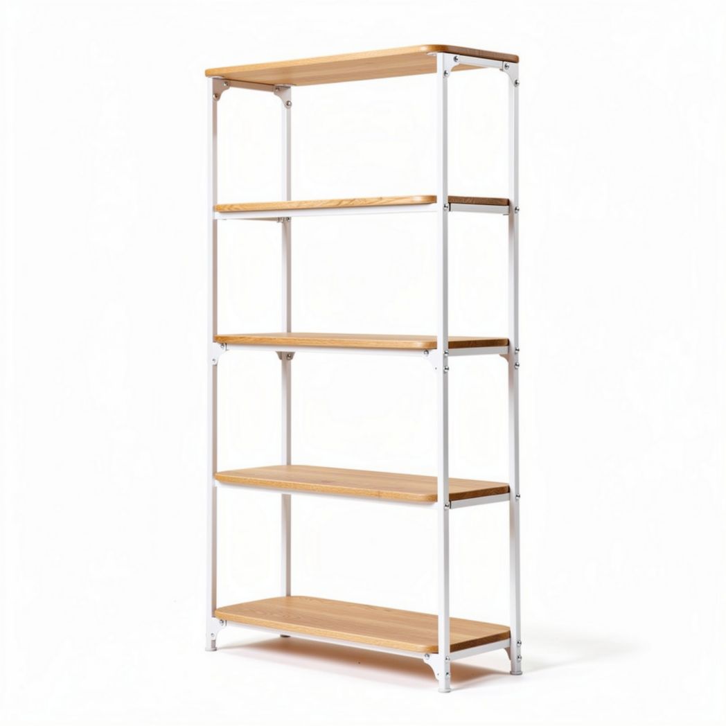 Bamboo shelving unit with four tiered shelves for home organization 180 x 80 x 40cm