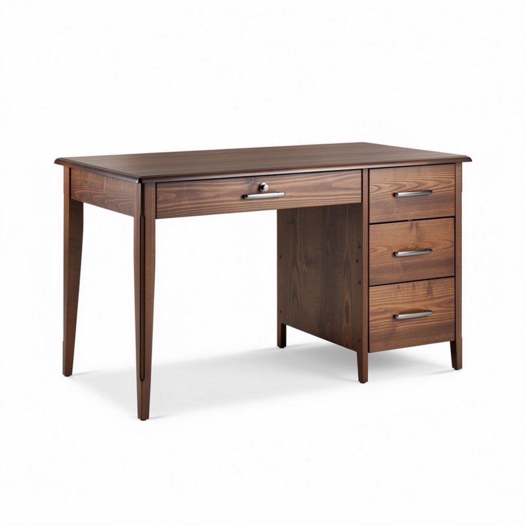 Wooden writing desk with three drawers in walnut finish 120 x 60 x 75cm