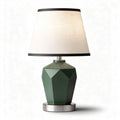 Geometric green ceramic table lamp with white fabric shade 30 x 20 x 50cm