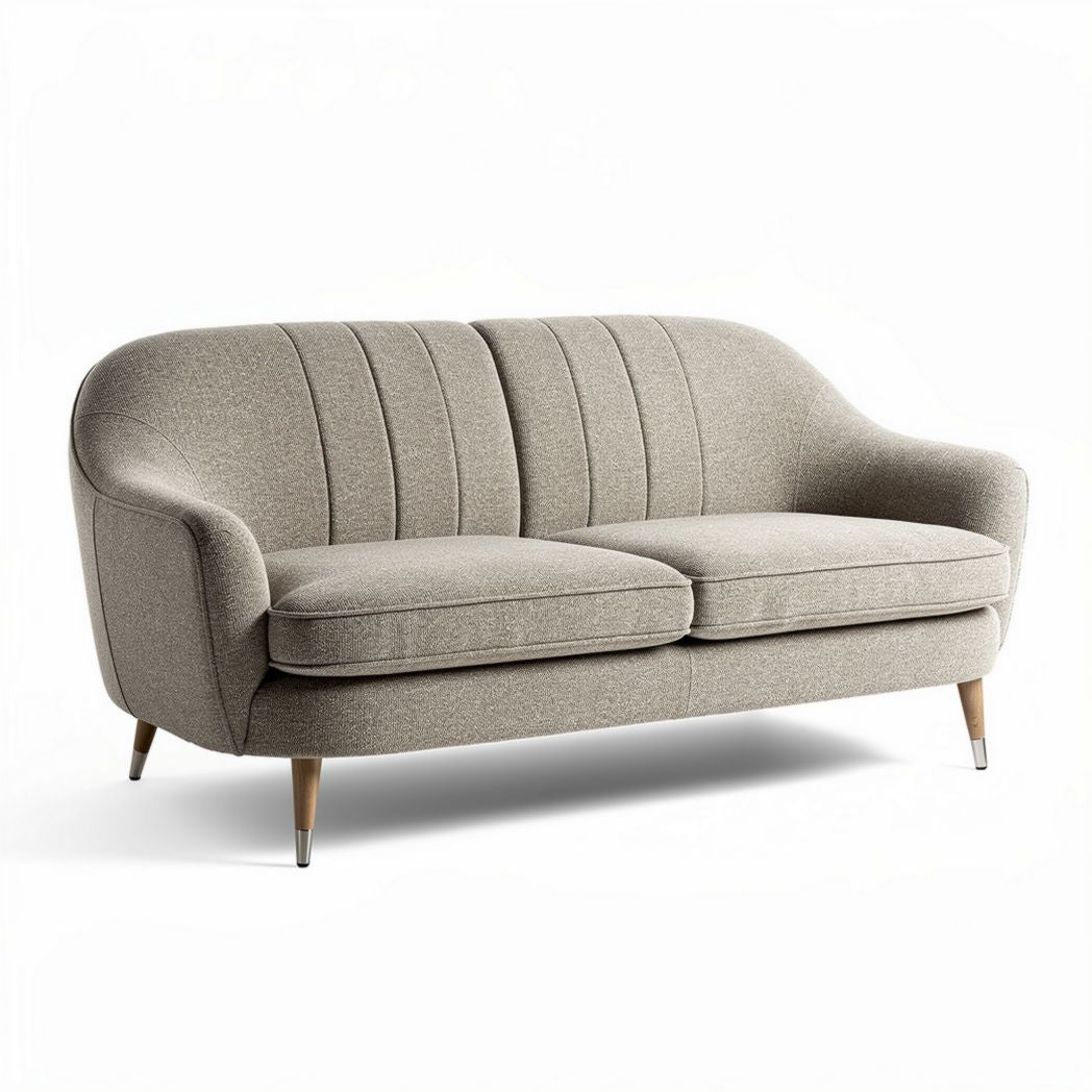 Gray upholstered sofa with tapered wood legs 180 x 80 x 70cm