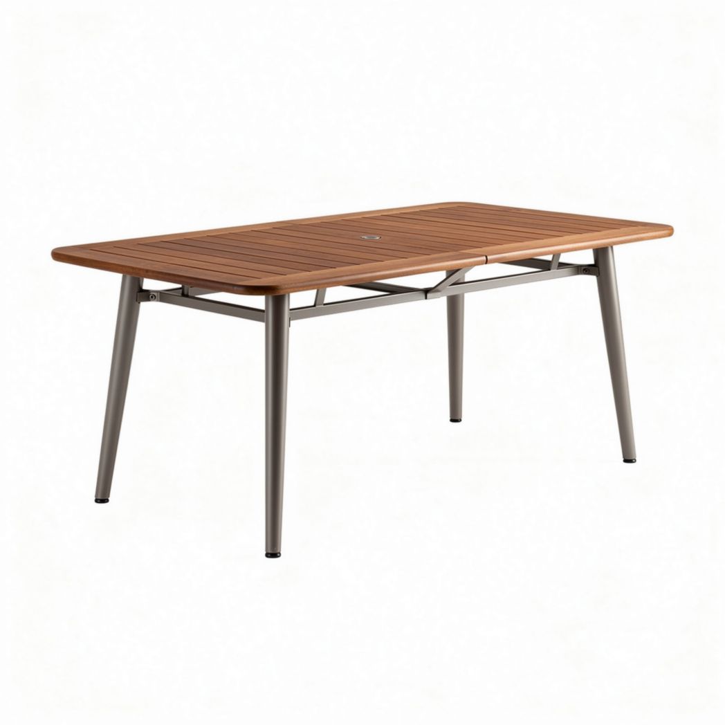 Outdoor dining table with aluminum frame and wooden slats 160 x 90 x 75cm