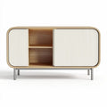 Wooden storage cabinet with sliding doors and metal legs 90 x 45 x 60cm