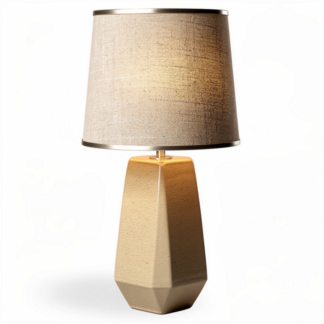 Ceramic table lamp with natural fabric shade in neutral color 30 x 30 x 45cm