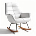 White leather rocking chair with wooden base and metal frame 90 x 80 x 100cm