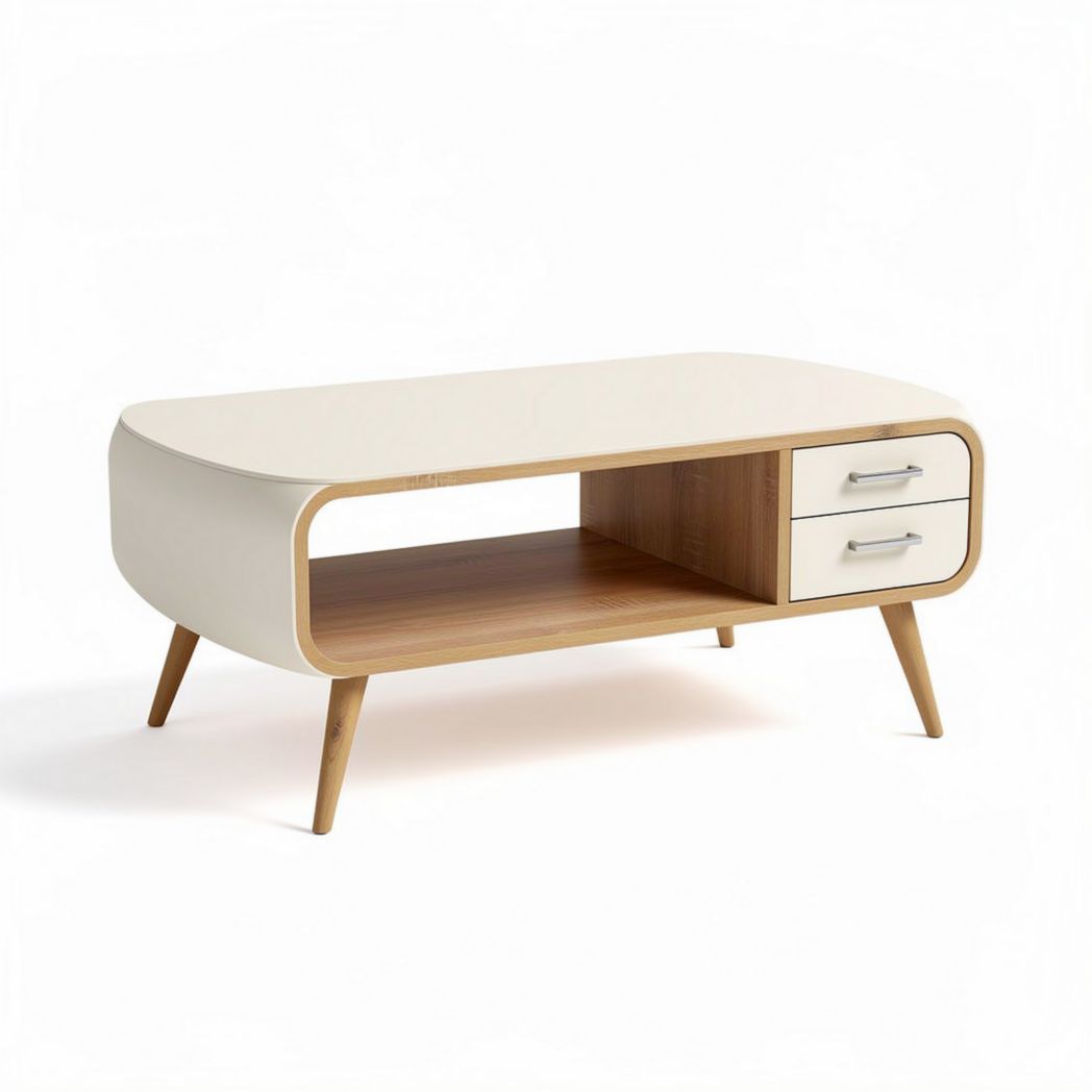 Modern coffee table with wooden frame and storage drawers 120 x 60 x 40cm
