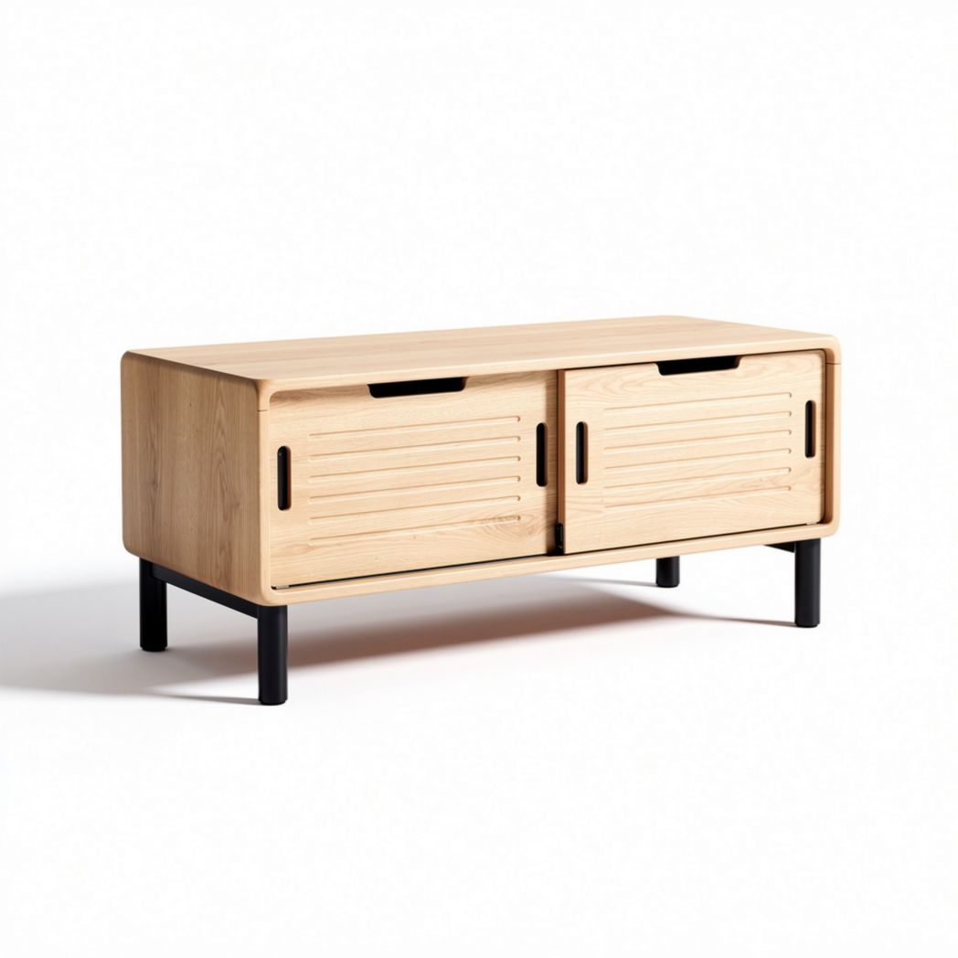 Wooden storage bench with two drawers and black metal legs 120 x 50 x 40cm